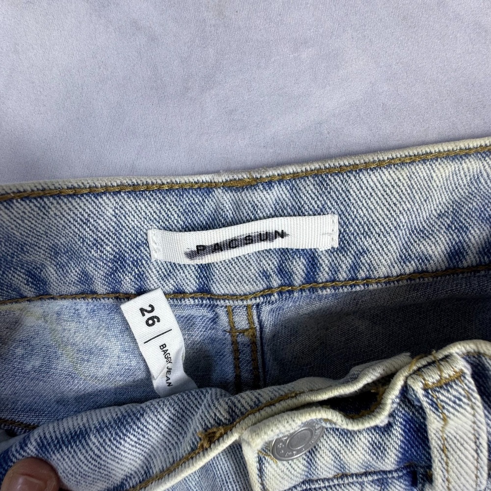 PacSun Womens Baggy Jeans Blue Denim 5-Pocket Raw Hem Light Wash Whisker 26 - Picture 15 of 16